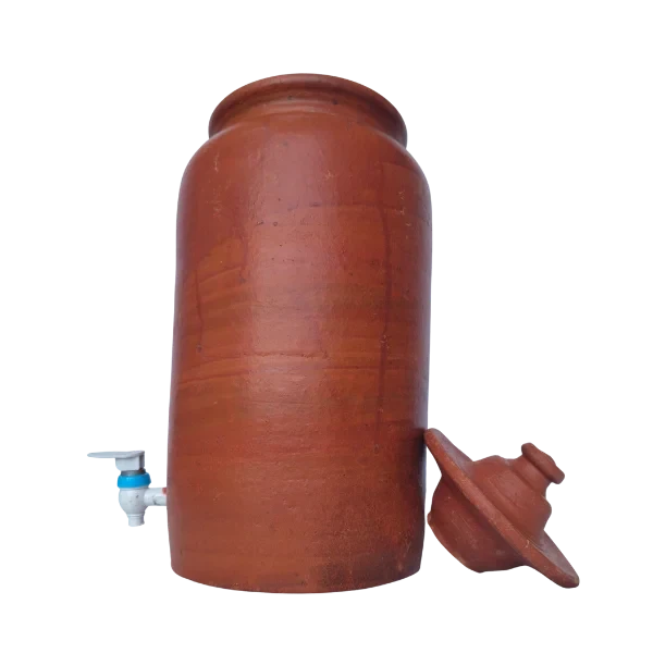Natural Clay Water Dispenser with Lid & Tap | 8 Liters | Handmade Terracotta Pot